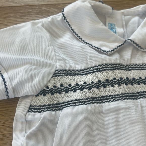 Classic White Kids Shirt with Navy Accents 3 boys smocked - Picture 2 of 3